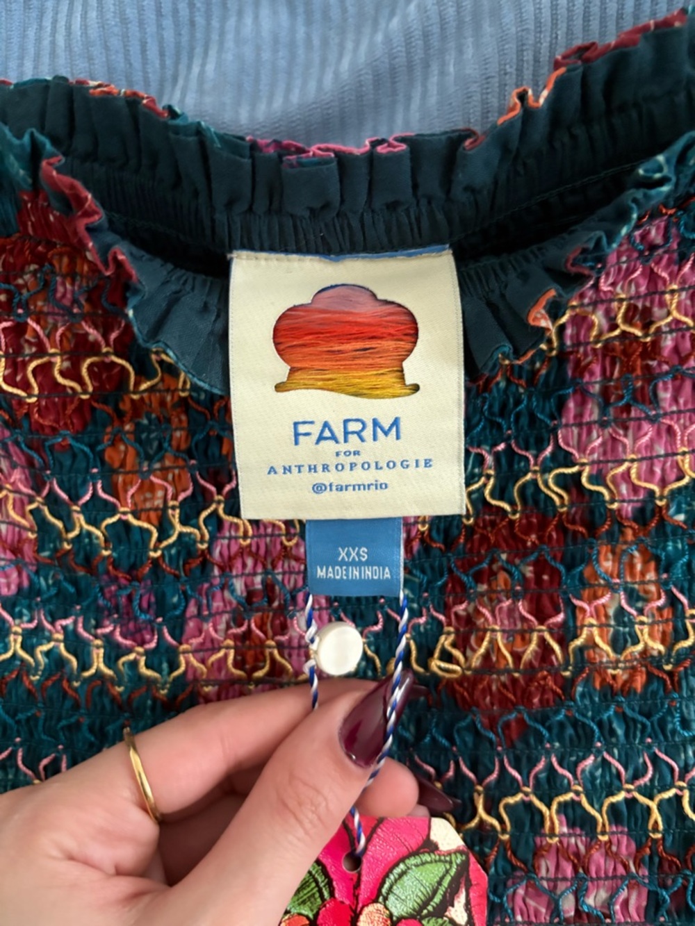 Anthropologie Teal Floral Smocked Mini Skirt - Picture 3 of 4